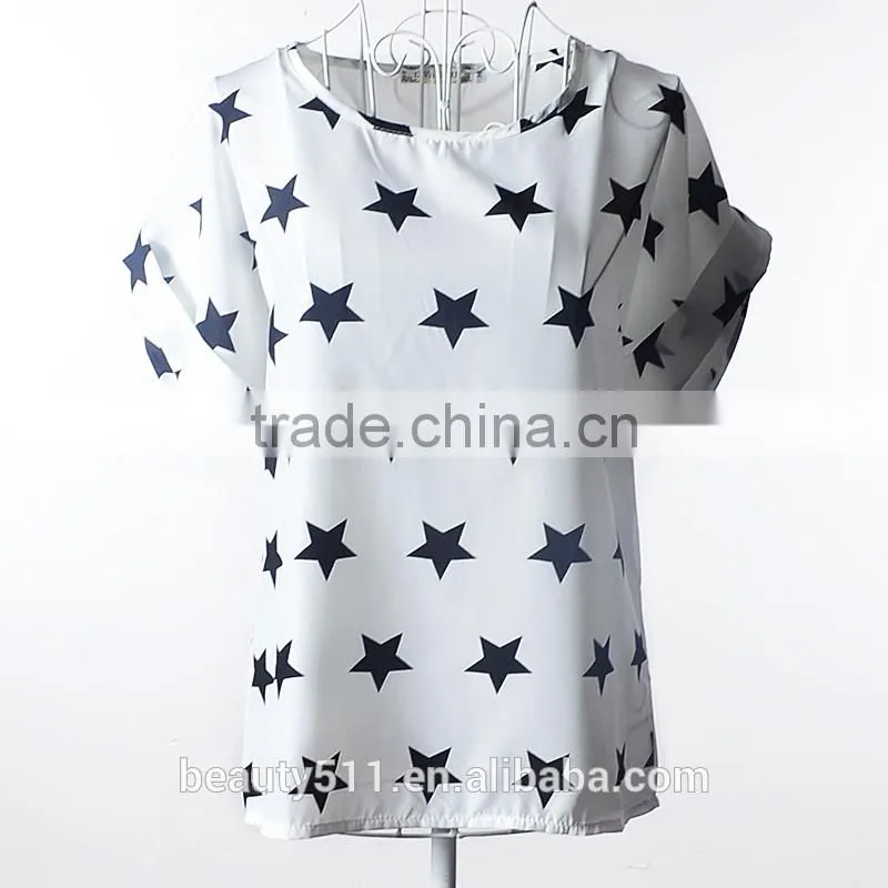 Short sleeved large print chiffon jacket shirt SD103