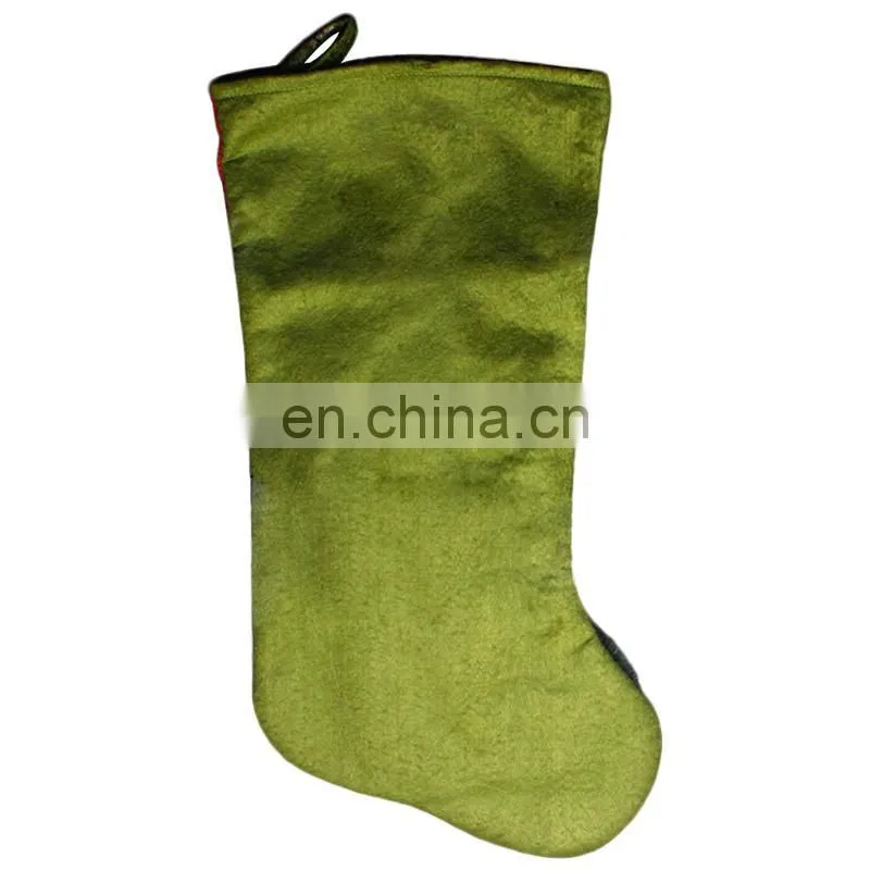 43CM Large 3D Green and Red High Quality Home Decoration Gift Christmas Stockings with Christmas Grass - Santa Claus