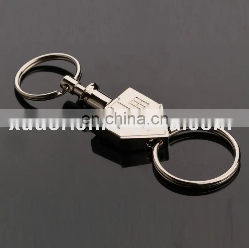 Custom Made House Shaped Blank Metal Keychain with double rings