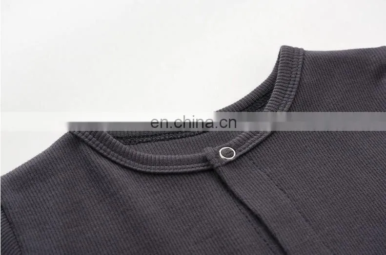 Plain color infant jumpsuit ribbed cotton footed newborn baby rompers