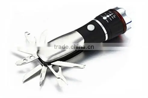 Hunting camping pocket LED torch zoom multi tool knife flashlight
