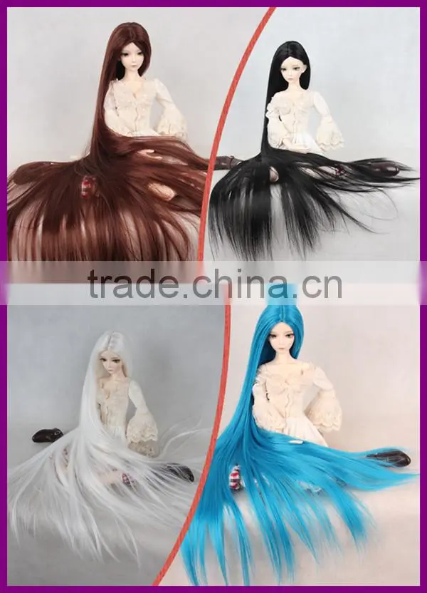 Top quality Straight Long blue synthetic BJD girl doll wigs