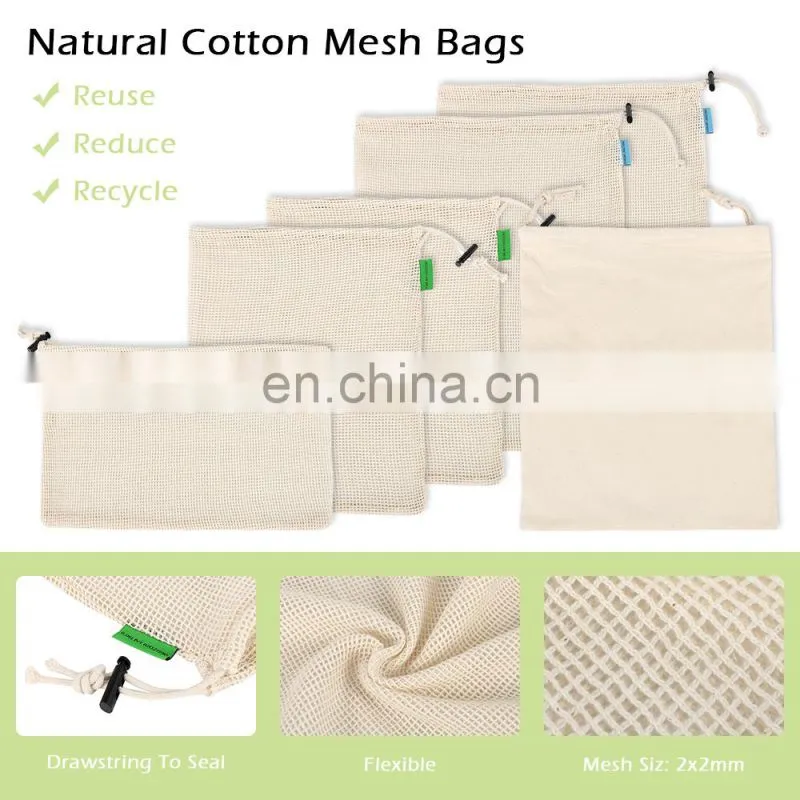 Cotton Canvas Mesh Storage Drawstring Washable Shopping Tote Bag