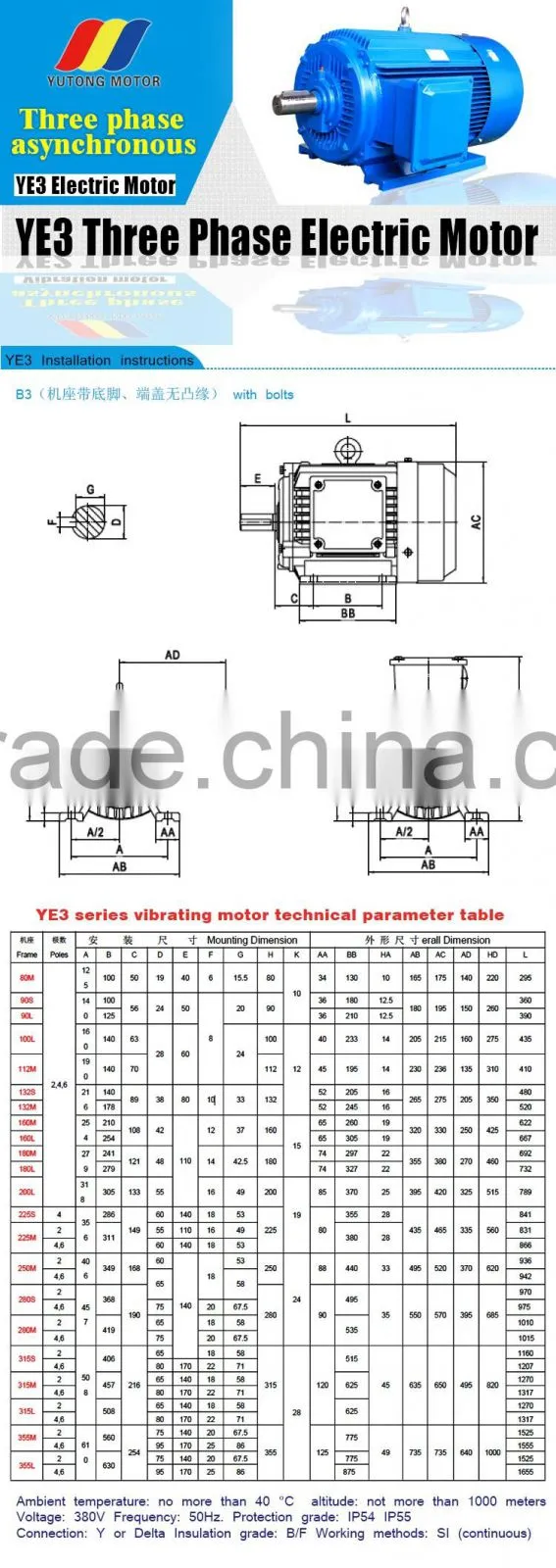 YE3-90S-2 3 phase electric motor universal motor price