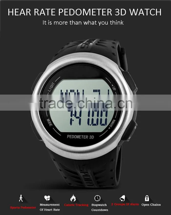 2015 Popular Pulse Rate Pedometer Watch with Heart Rate Watch with Pulse Alarm Clock Calorie Counter Watch