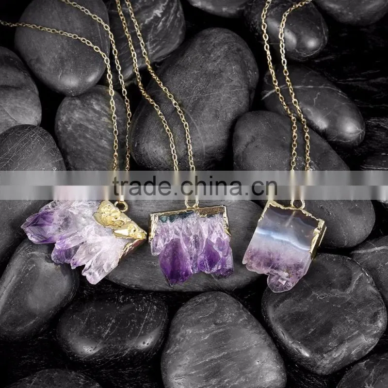 Purple stone chunky necklace, Beautiful necklace with single big stone pendant