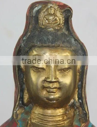 Chinese Antique Copper Standing Colorful Avalokiteshvara Statue
