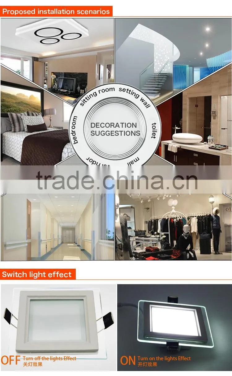 Brand new square glass panel light with high quality