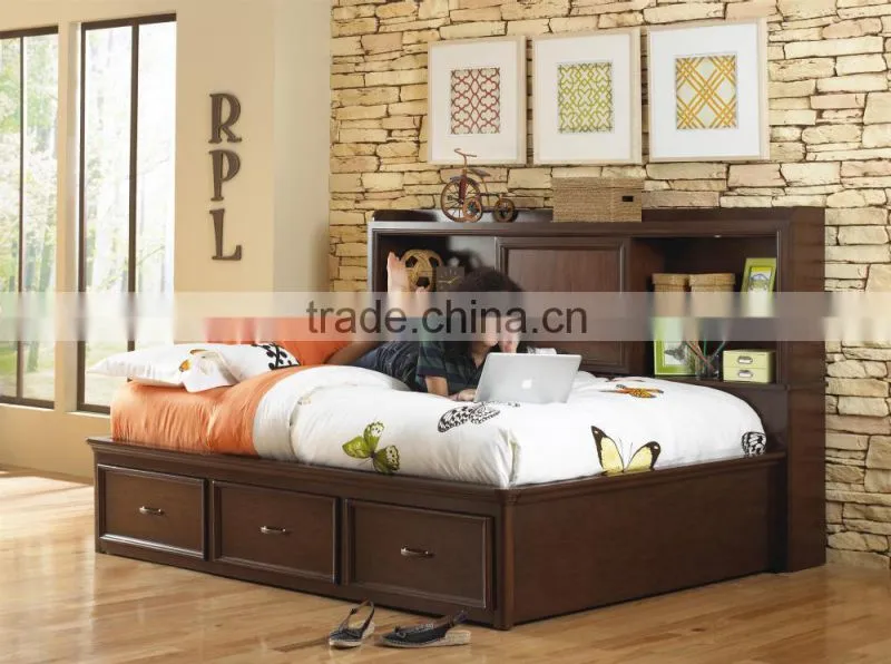american multi-functional storage bed /solid wood Bookshelf bed AS-B37