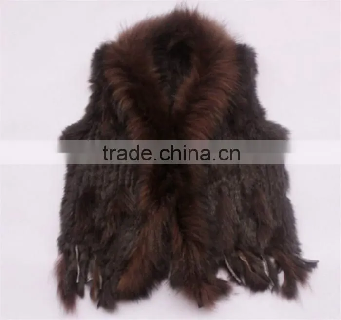 2016 high -end kintted rabbit fur vest with raccoon collar