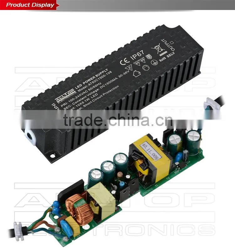 Electronic constant current 1500mA 50w IP67 waterproof led driver
