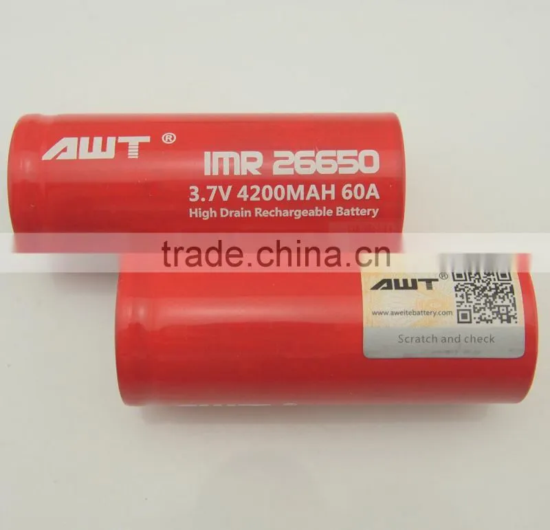 AWT Authentic 26650 60A 4200mah 3.7v e cig bull energy subox vape case battery ,camera battery,battery operated toy car battery