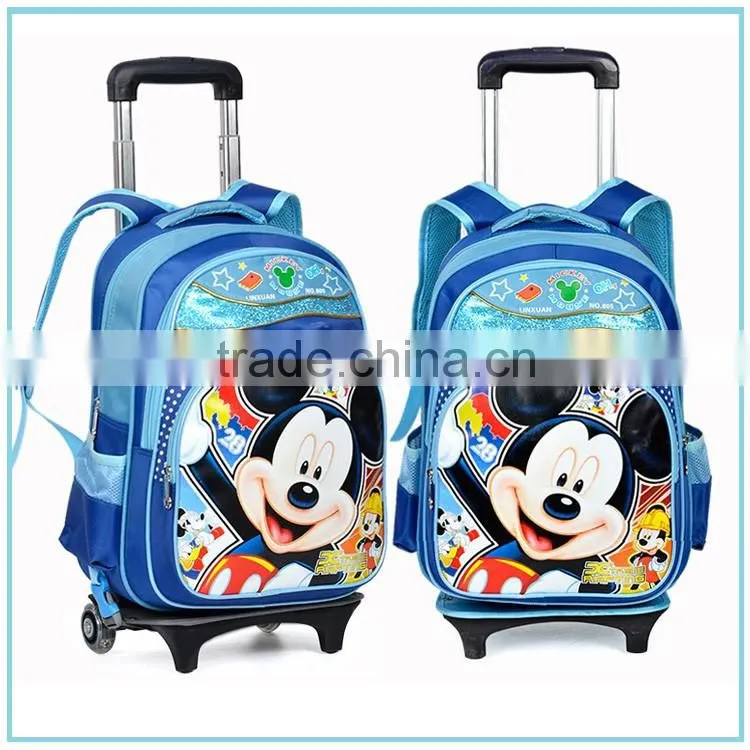 Chinese new design kids school bag with wheels for girls trolley bag for school