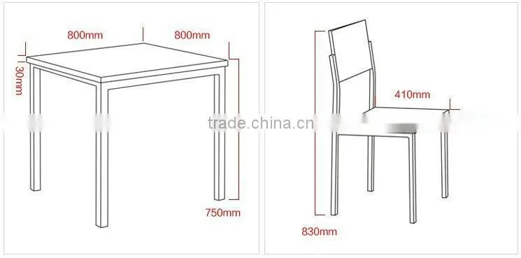 B0828 restaurant red oak with silver metal legs dinning table set