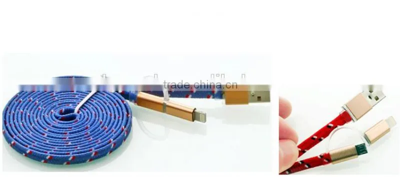 High Quality Nylon Braid 2 in 1 USB flat Cable,Noodle Cable