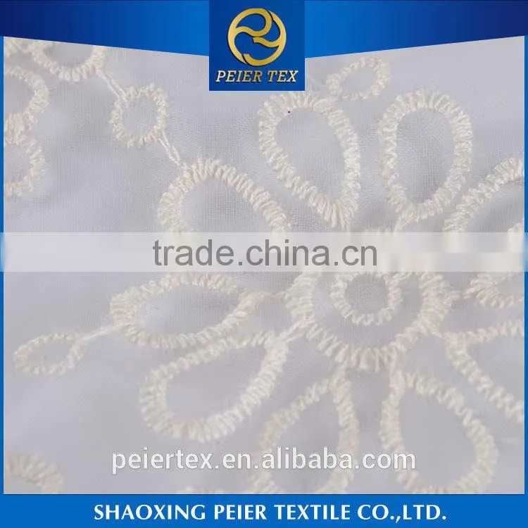Textile supplier ivory embroidered mesh, cotton lace embroidered fabric, schiffli embroidery fabric