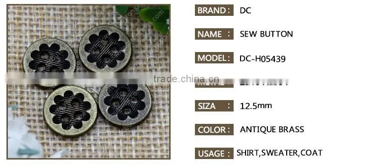 Fashion design alloy 4 hole sewing button for shirt