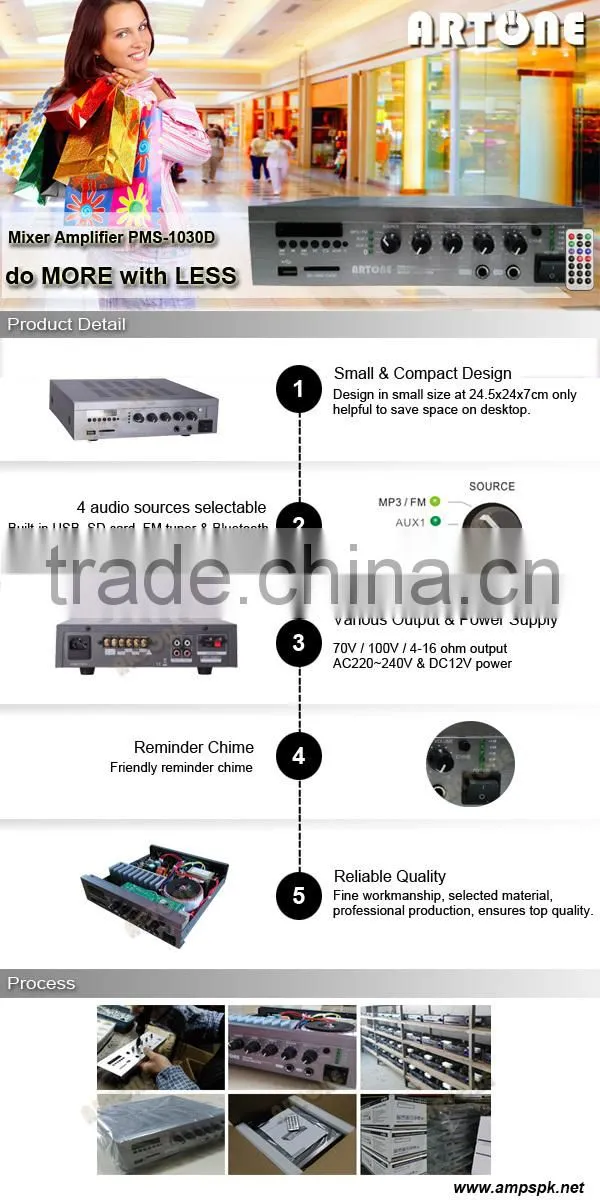 Made in china for sale bgm 12v dc power 30w mix mini Pa system mixer amplifier