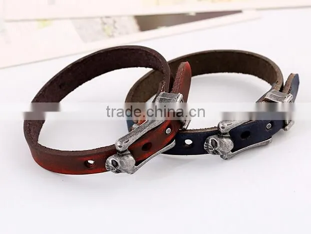 Braided leather bracelet cuff with metal snap closure Adjustable Genuine leather