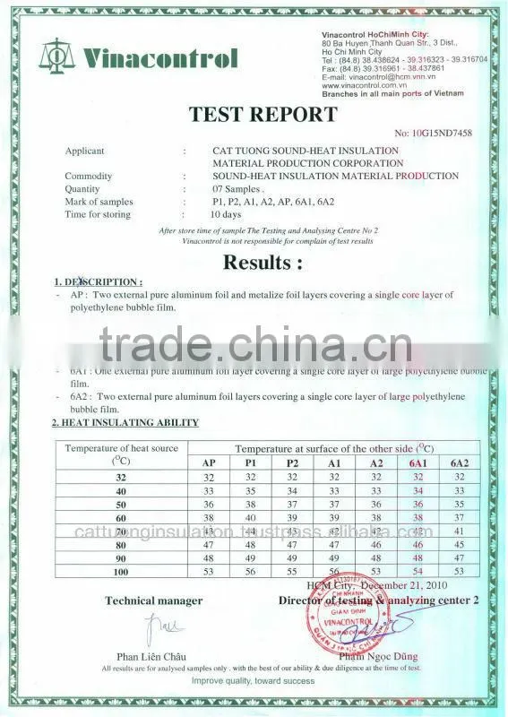 6A1 Cat Tuong Insulation Material with big bubble air and aluminium foil reflective from Vietnam