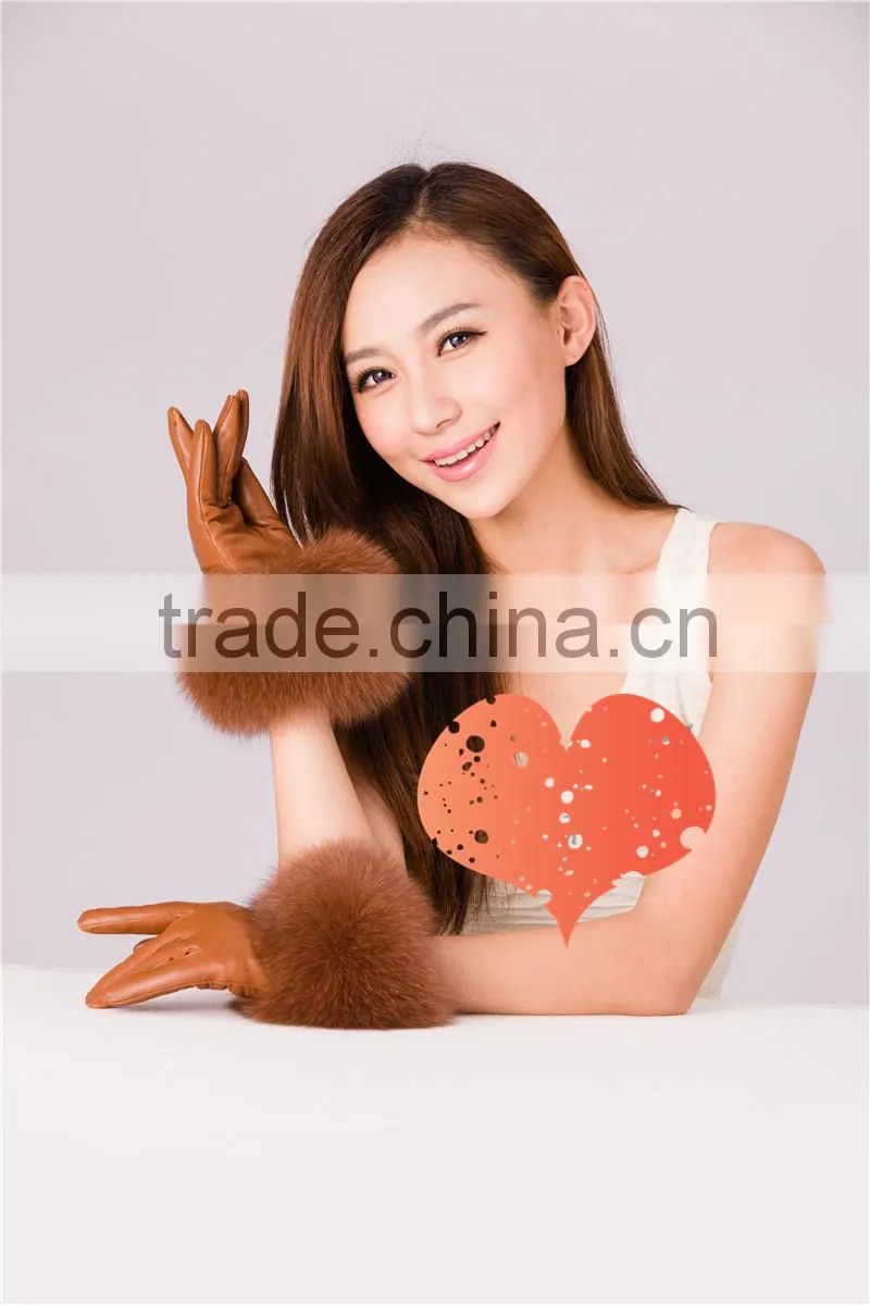 High-end Italian Brown Windproof Sheepskin Plain Style Fur Lined Leather Gloves
