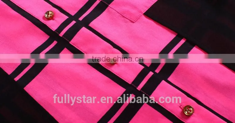 spring stitching lapel grid new color combination t-shirt 2014