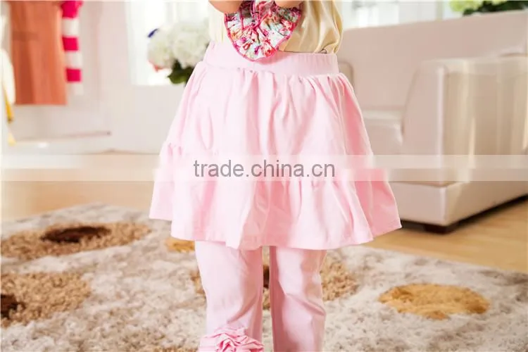 2016 wholesale children clothes light pink baby leggings with skirt kids leggings with flower