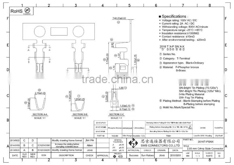 2.0MM Pitch Wire to board electrical connectors DIP SMT