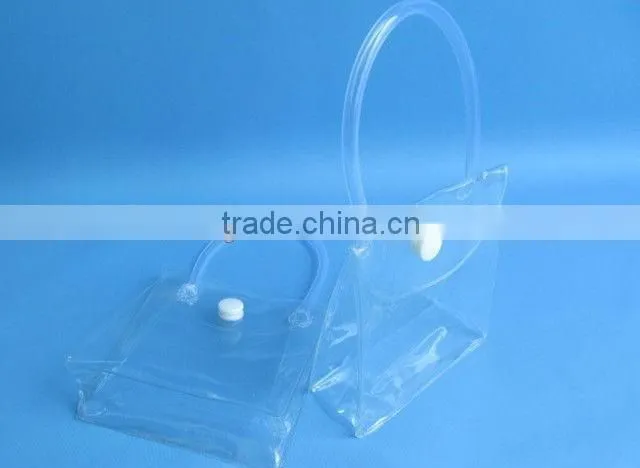 Customized mini plastic travel pocket bag with carrier handle