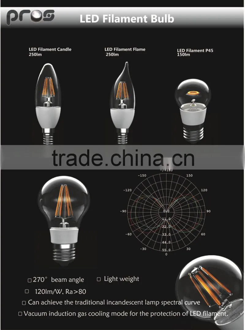 candle shape warm white 400lm 2.5w E14 led bulb filament