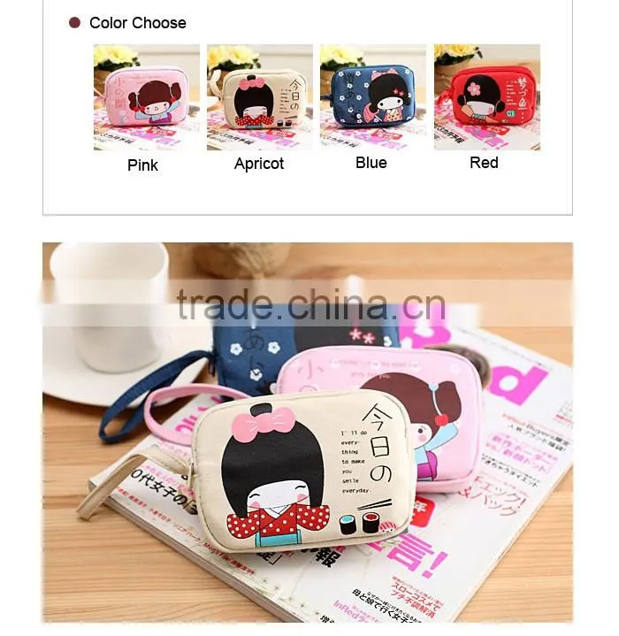 New Coming Women Girls Double Zipper Fabric Coin Purse wallet Case Mobile Phone Bag