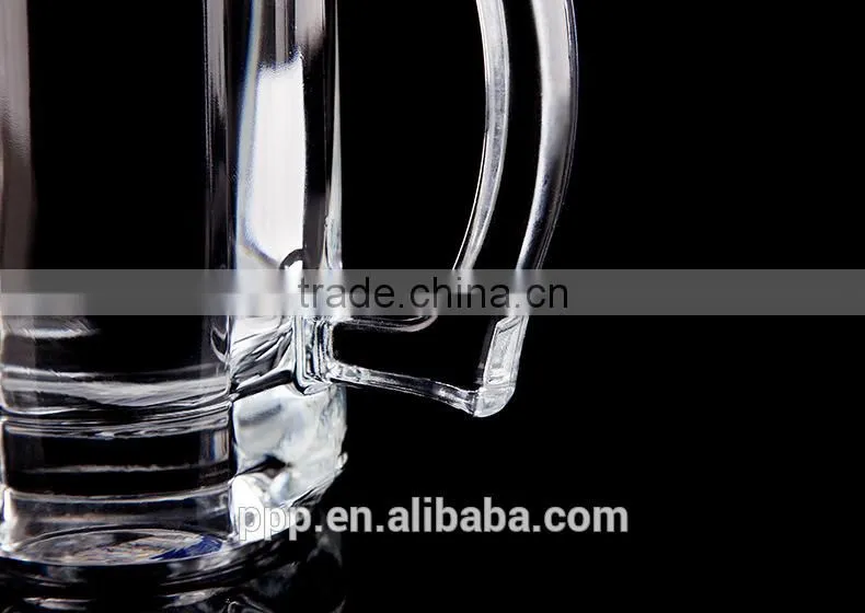 Large beer mug/ glass shooting tumbler/ clear glass cup with handle