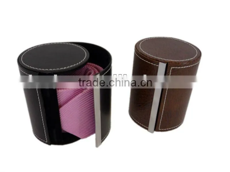 Fine Round Leather Necktie Box