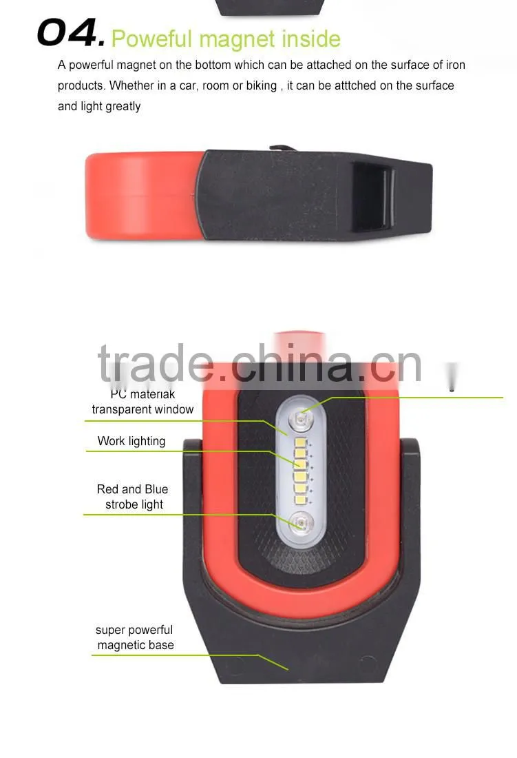 Rechargeable LED work lamp with red and blue warning light and SOS function
