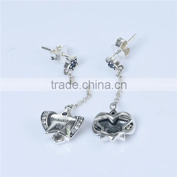 Long Fashion Design Raw Material Engraved Hanging Pave Diamond Earrings