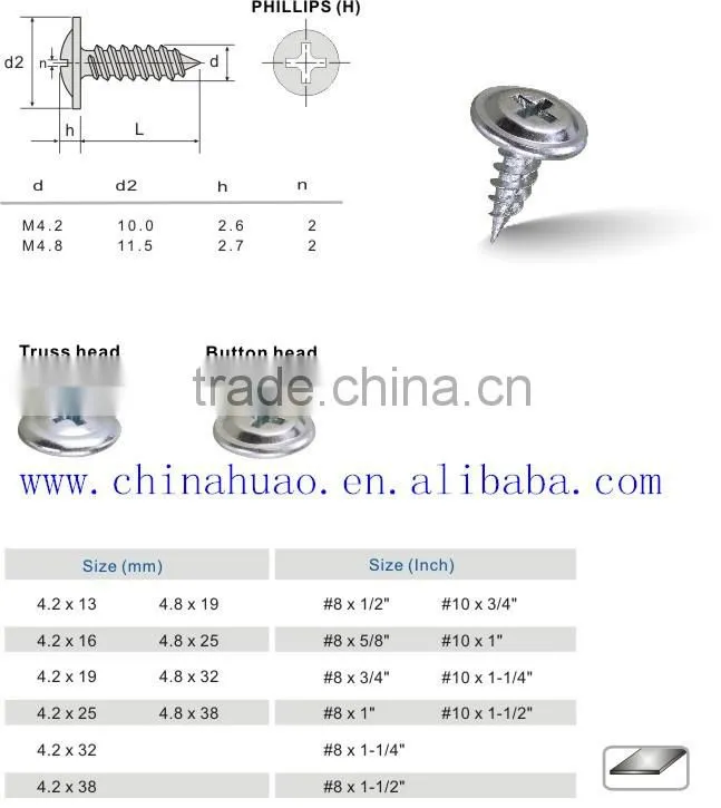 black truss head self tapping screw 8x1''