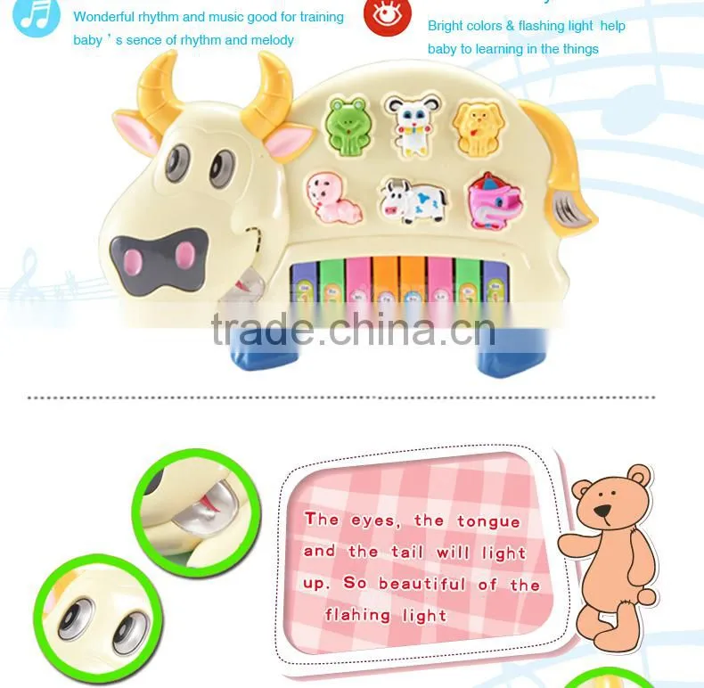 NO-6600 Music instrument cow piano toys, plastic toys with light for kid toy