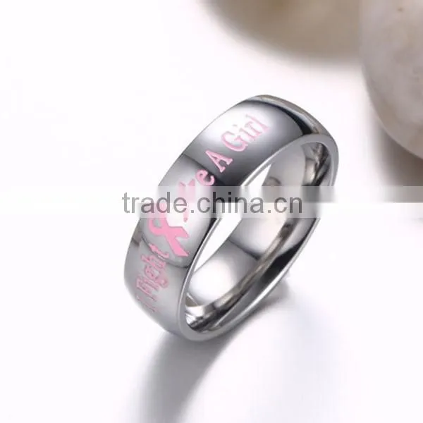Ladies Fashion Pink "I Fight Like A Girl" Stainless Steel Ring