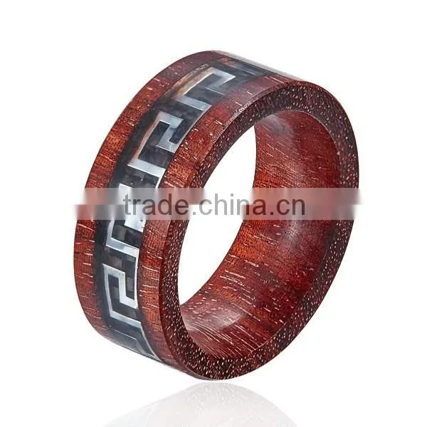 Natural Red Wooden Ring with Metal Piece Inlay