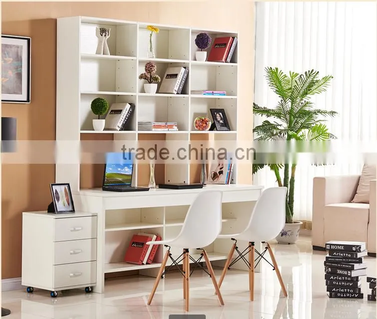 Double Studying Desk With Super Bookcase And Useful Drawer Cabinet