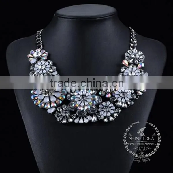 high quality vintage rhinestone flower chunky statement necklace tin alloy fashion women pendant necklace 6390057