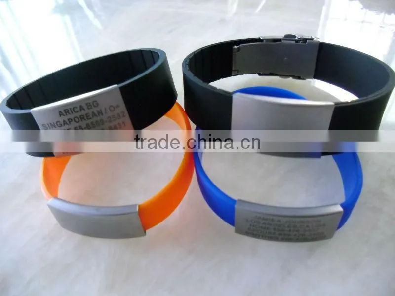 Custom silicon bracelet with engraved id plate sports bracelet