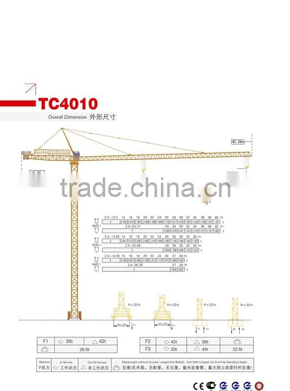 Hot sell 40m working radius tower crane QTZ40B