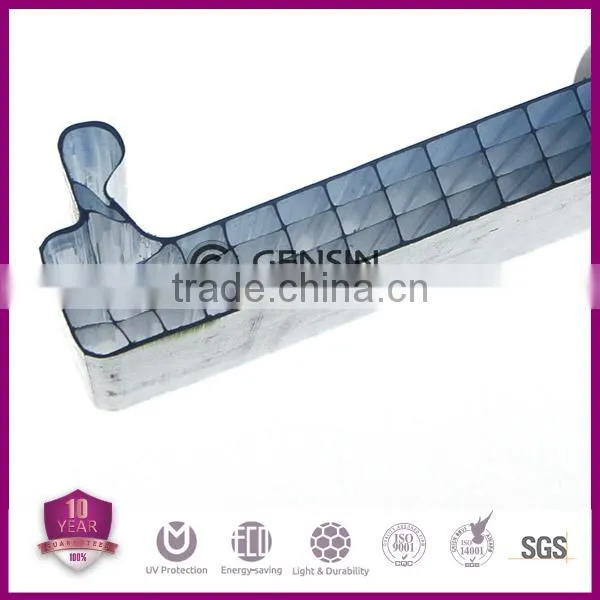 UV Blue Colored Glittering Polycarbonate Sheet Multiwall Hollow U Shape Roofing Skylight Panel Laxan Material