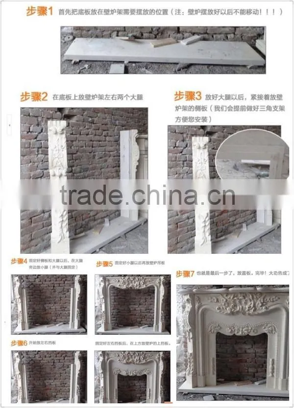 Hand Carved French Style White Marble Fireplace Mantel