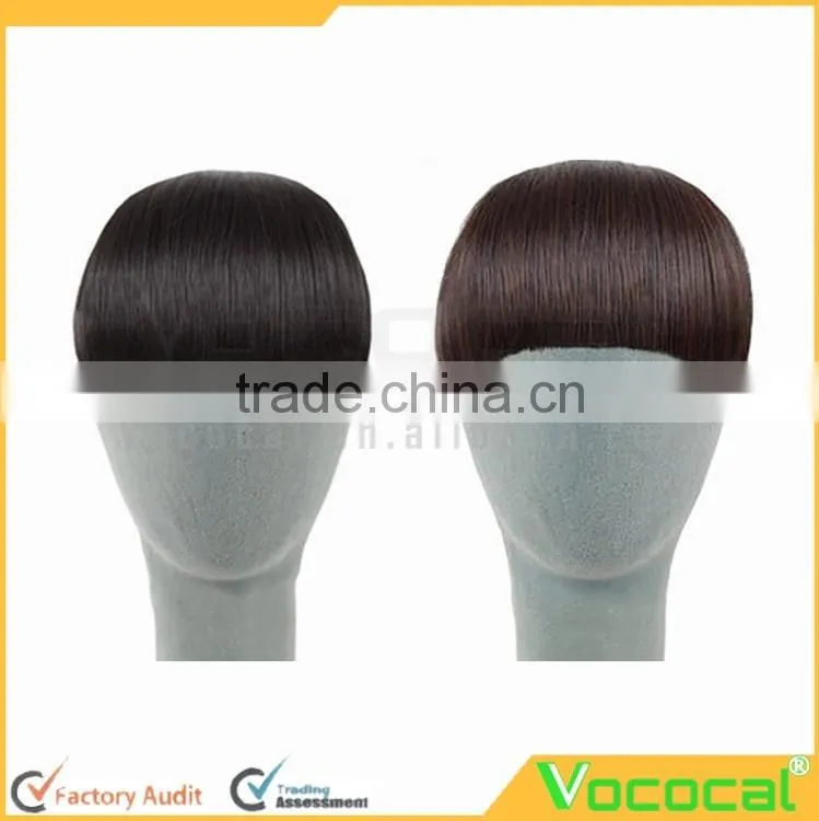 Women Girls Bob Wig Clip in Human Hair Extensions Straight Flat Bangs Fringe
