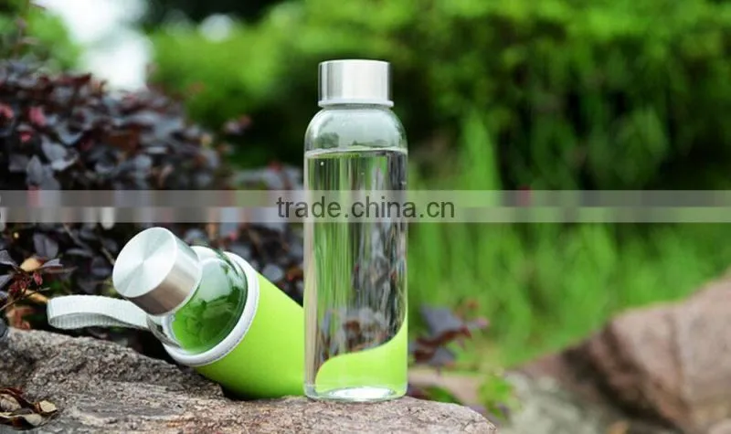 Haonai sports glass water bottle custom logo with lids and sleeves