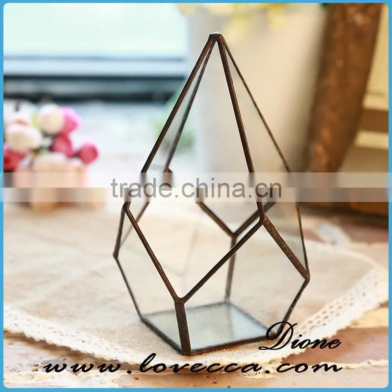 Decorate wedding house cube geometric glass terrarium wholesale copper vases