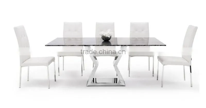 Modern Dining Table with Marble Top and Chrome Base