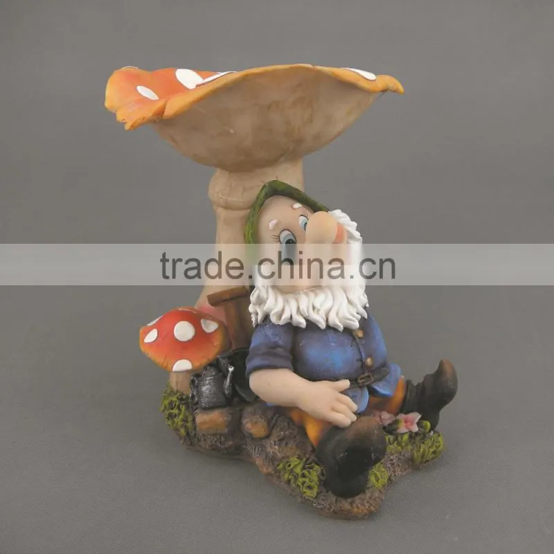 handcraft outdoor polyresin garden gnomes statue garden dwarfs sitting under mushroom